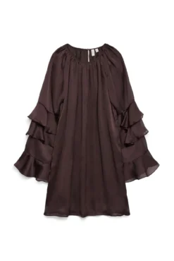 Vestido curto de chiffon com manga franzidas