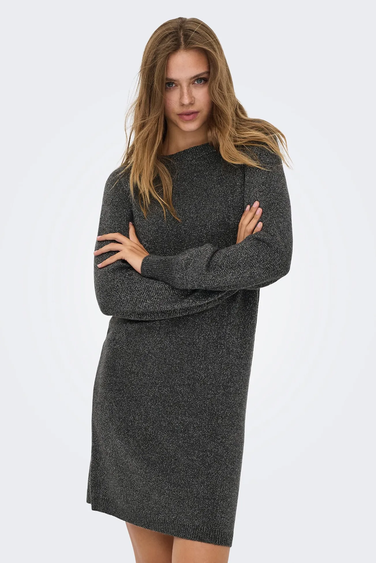 Vestido curto de malha lurex