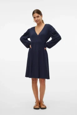 Vestido curto de manga comprida para maternity e amamentação