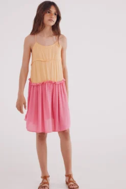 Vestido de alças bicolor para meninas