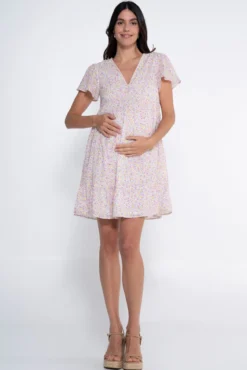 Vestido de amamentação estampado com botões