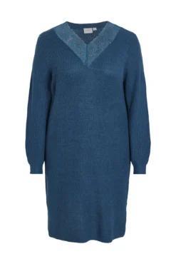 Vestido de malha midi com detalhe de renda
