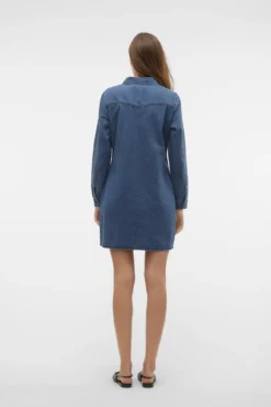 Vestido jeans curto de manga comprida