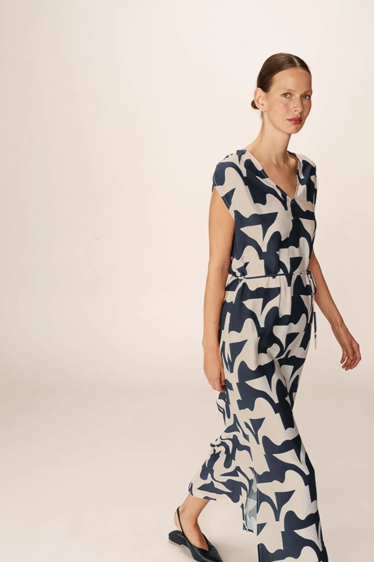 Vestido longo com estampado geométrica