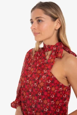Vestido midi assimétrico com estampado floral