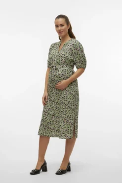 Vestido midi camisero maternity de lactância
