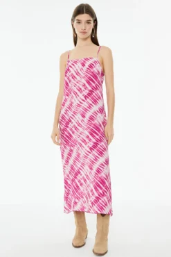 Vestido midi com alças e estampado tie dye