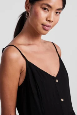 Vestido midi de alças com linho