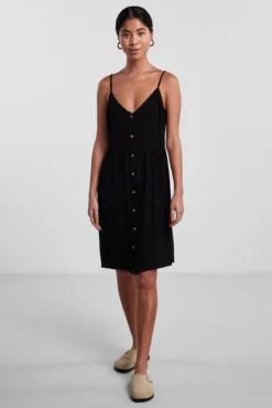 Vestido midi de alças com linho