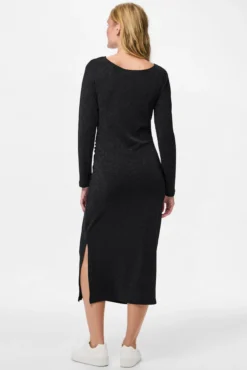 Vestido midi de lurex com quadris franzidos