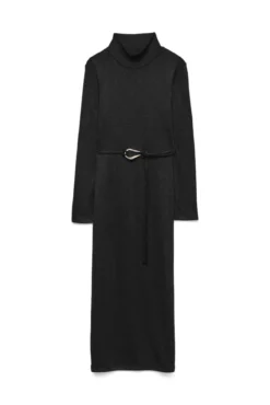 Vestido midi de malha com gola malha