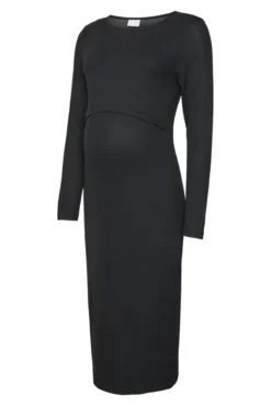 Vestido midi de manga comprida para maternity e amamentação