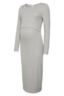 Vestido midi de manga comprida para maternity e amamentação