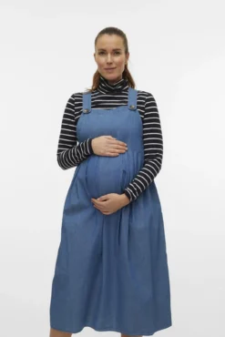 Vestido midi de tirantes vaqueiros maternity