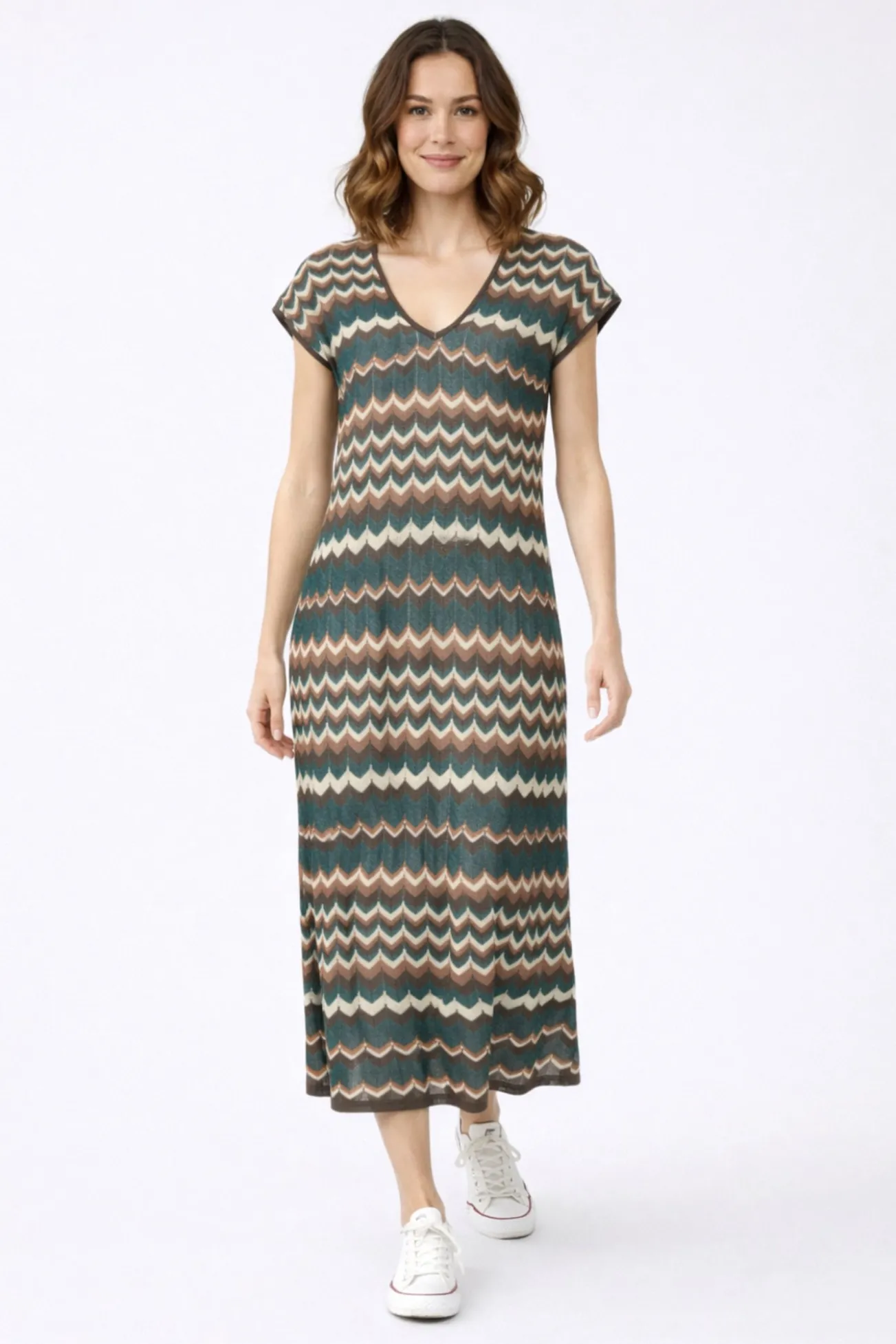 Vestido midi em malha pointelle com viscose