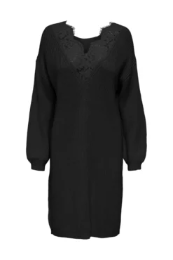 Vestido midi malha com detalhe de renda