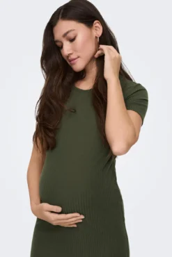 Vestido midi manga curta maternity