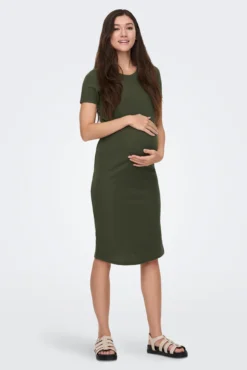 Vestido midi manga curta maternity