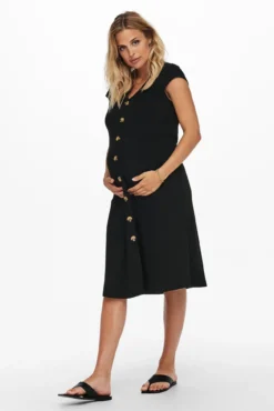 Vestido midi maternity com botões
